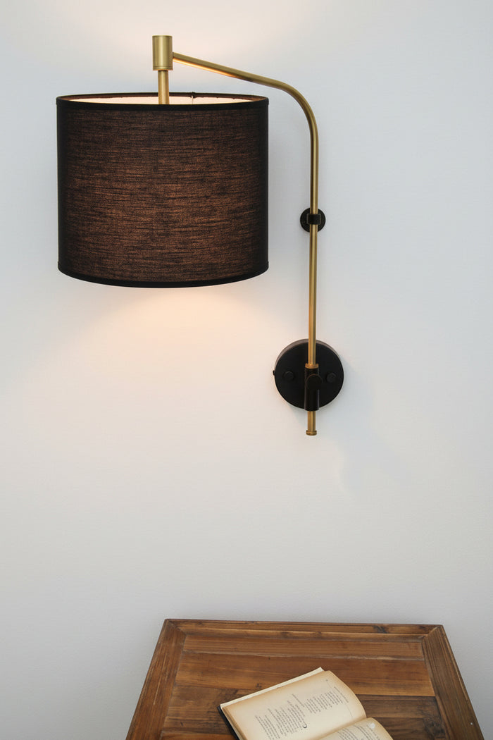 Wing Arm Lamp - B22 Lamp Holder in brass gold and black shade