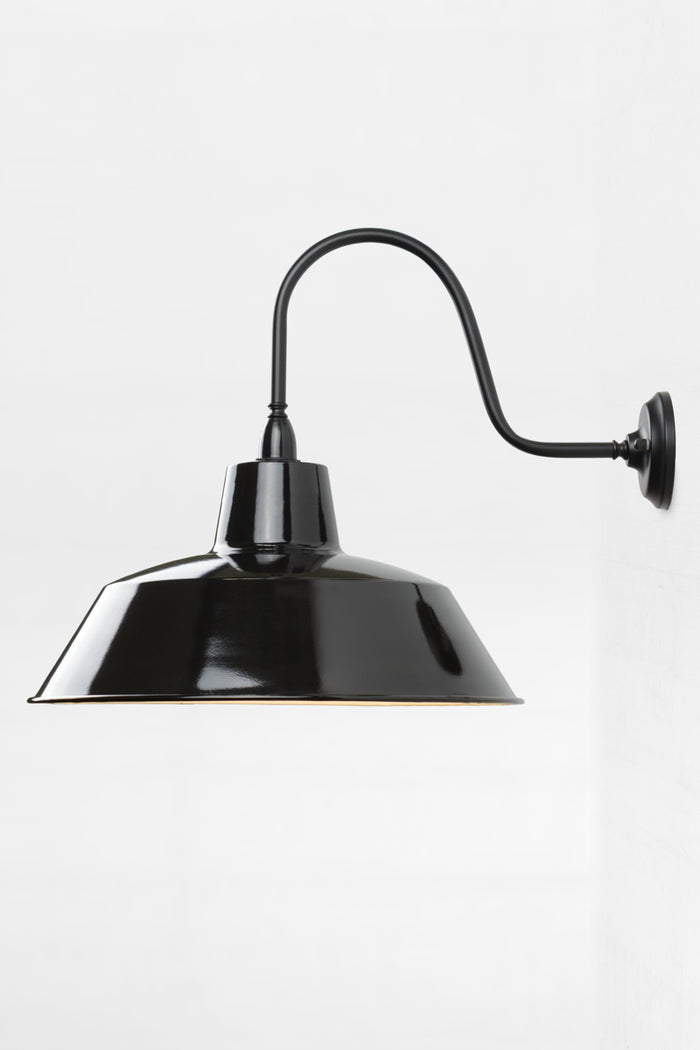 xl steel shade on xl gooseneck outdoor wall sconce.