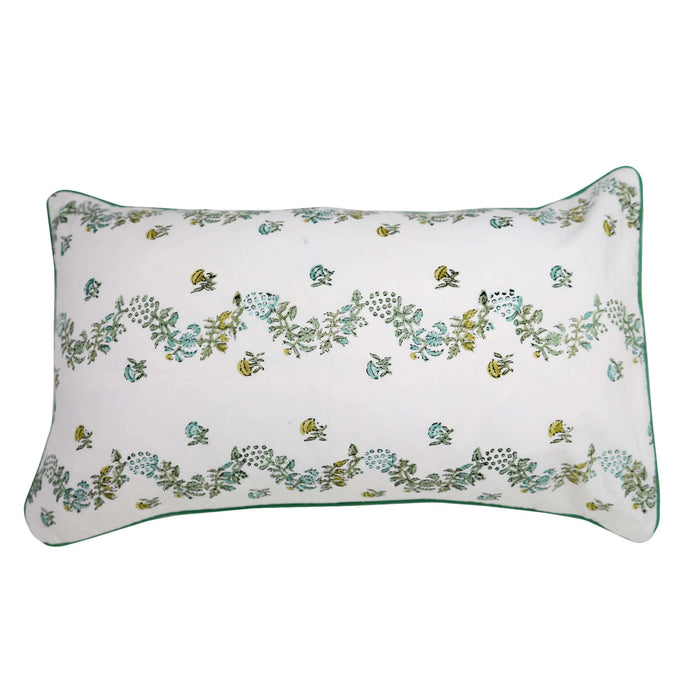 Forget Me Not Block-Printed Cotton Lumbar Pillow Cover by Sweetgrass Home — 12″ × 20″