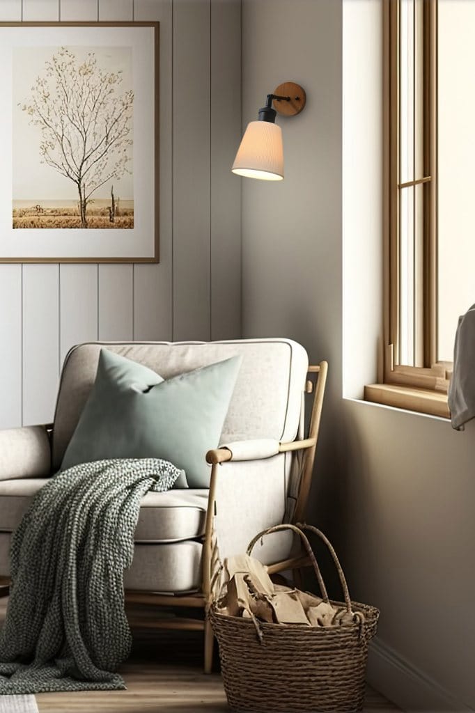 Large ceramic wall light in a living room setting
