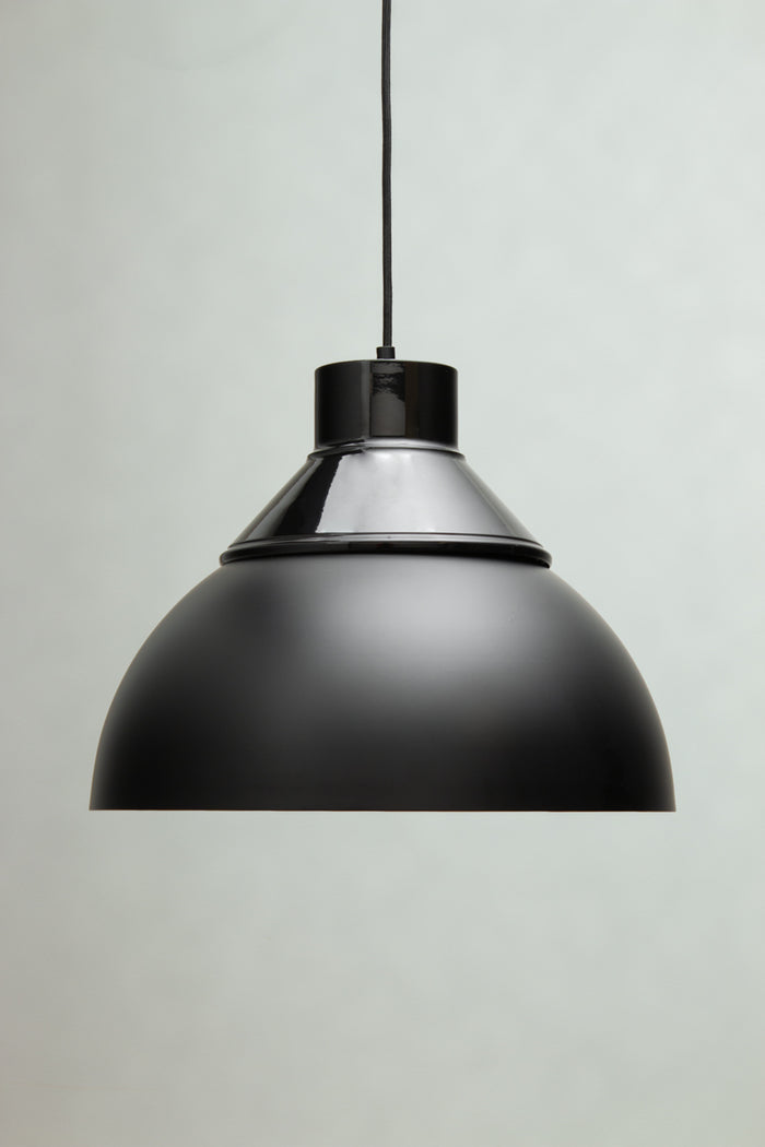 Black Dome Foundry Pendant Light with industrial dome shade and black fabric suspension cord