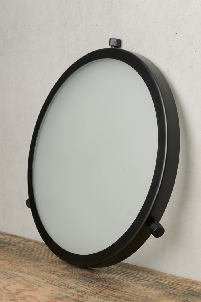 Black metal rimmed guard cover with frosted glass