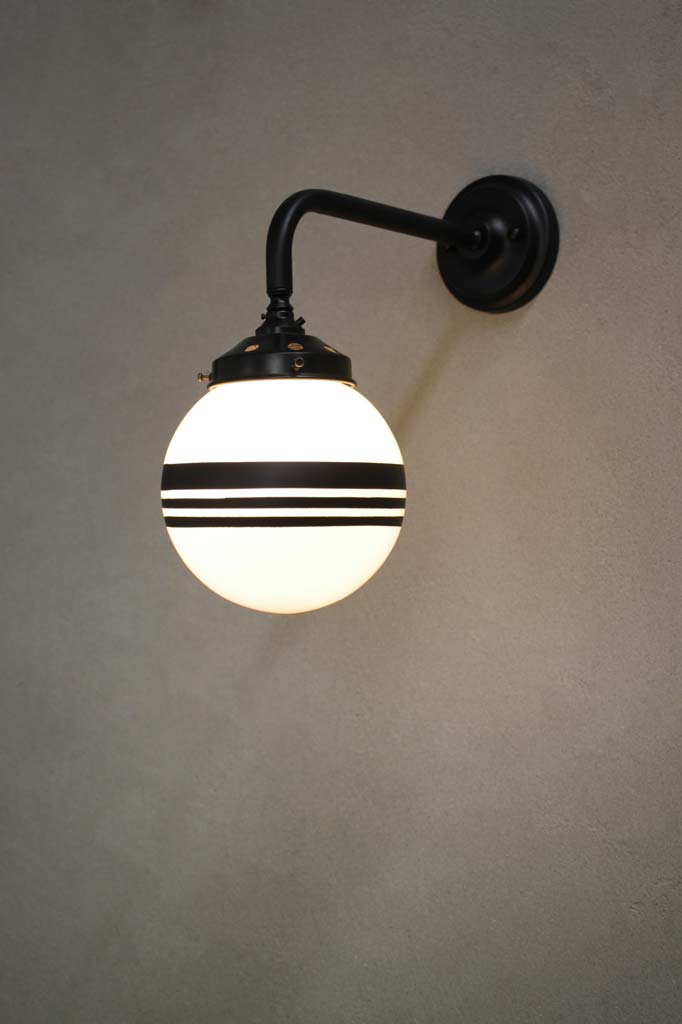 Black steel 90 degree arm with small opal three stripe shade