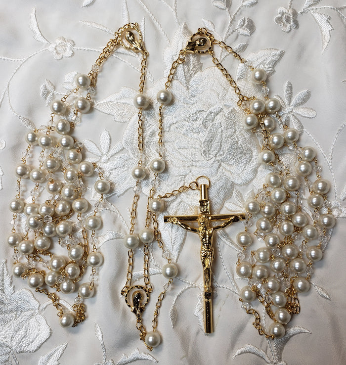 Gold Pearl Wedding Rosary Lasso - Lazo de Bodas de Perlas