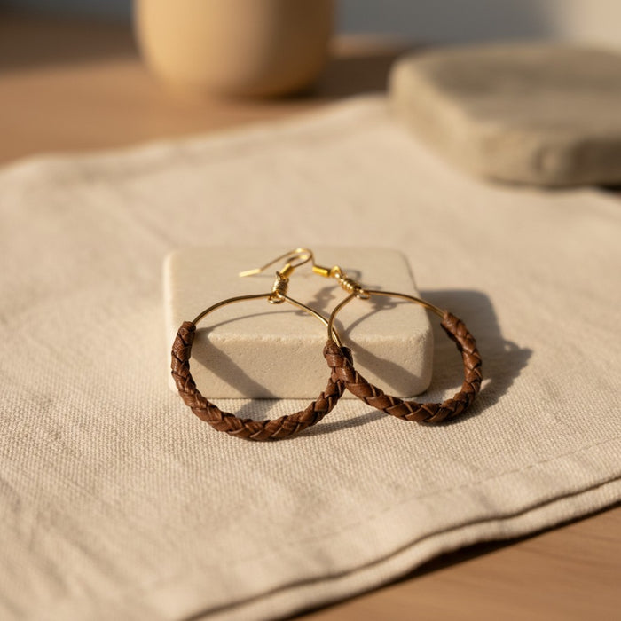 Kahana Large Lauhala Hoop Earrings