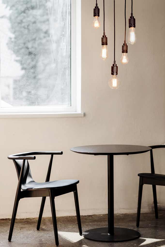 Knurled Metal Multi Drop Pendant 5 drop antique brass in cafe