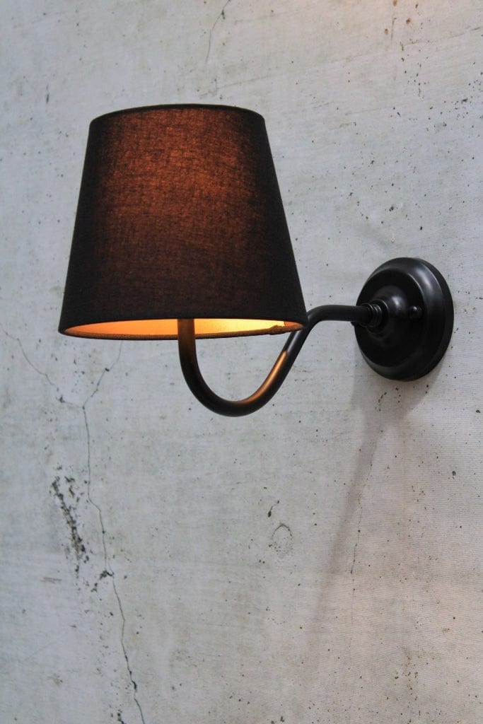 black gooseneck wall light with black shade