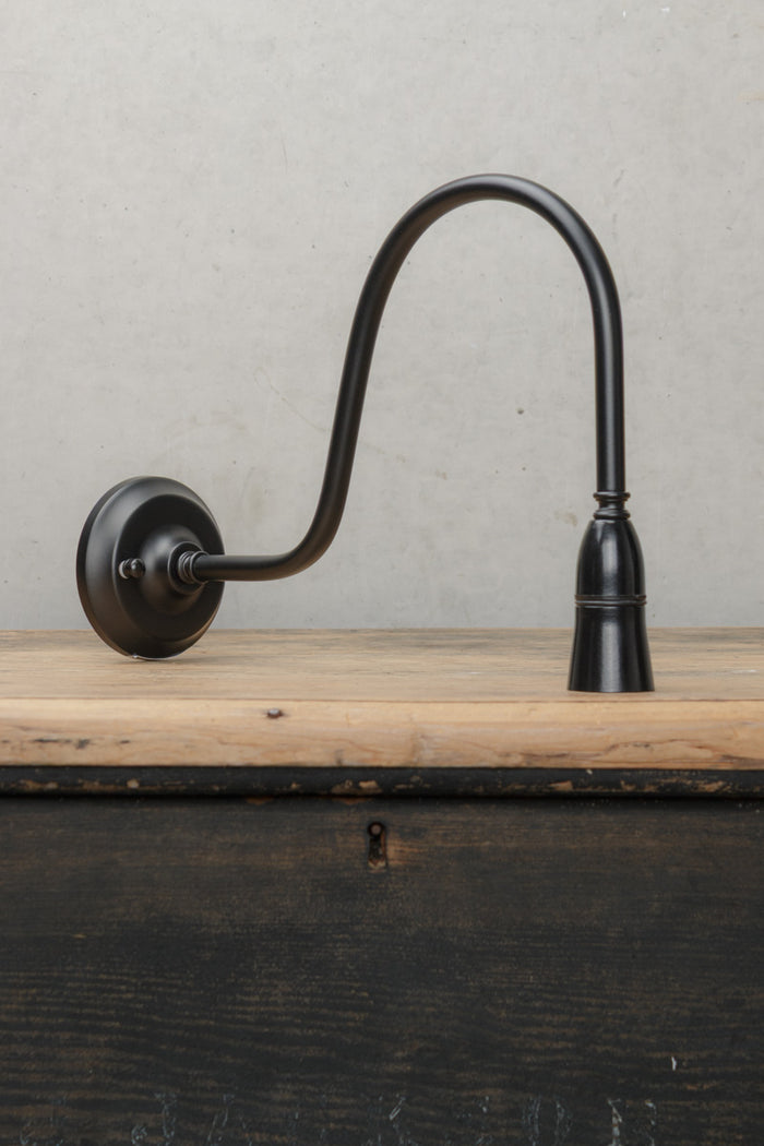 Extra large black gooseneck outdoor wall sconce with a B22 lampholder