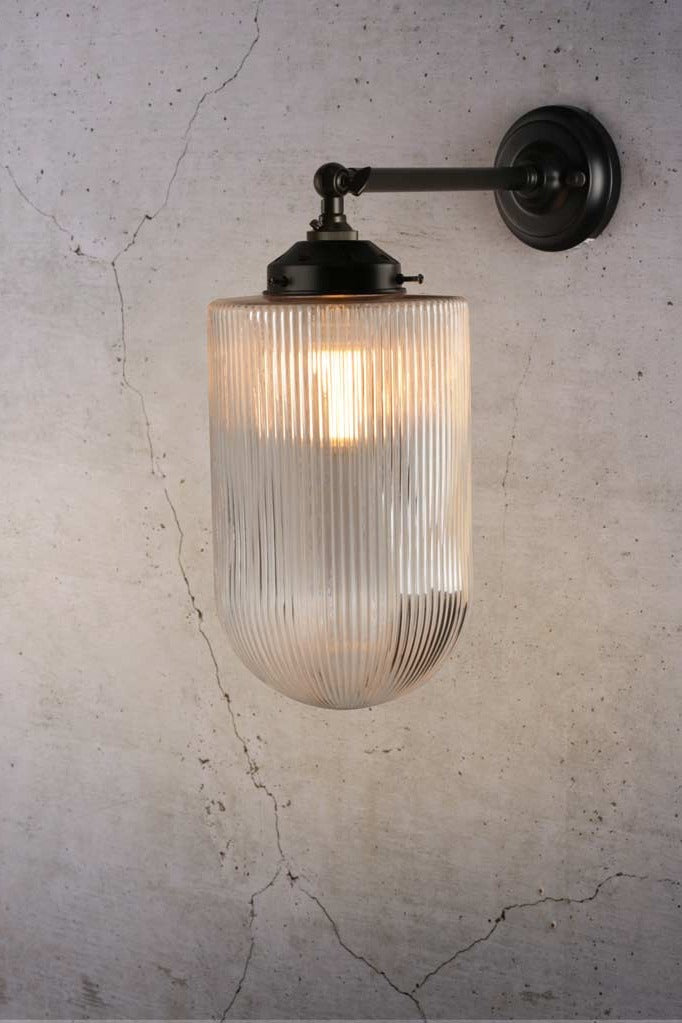 Clear Reeded Glass Swivel Arm Wall Light in black