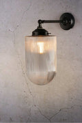 Clear Reeded Glass Swivel Arm Wall Light in black