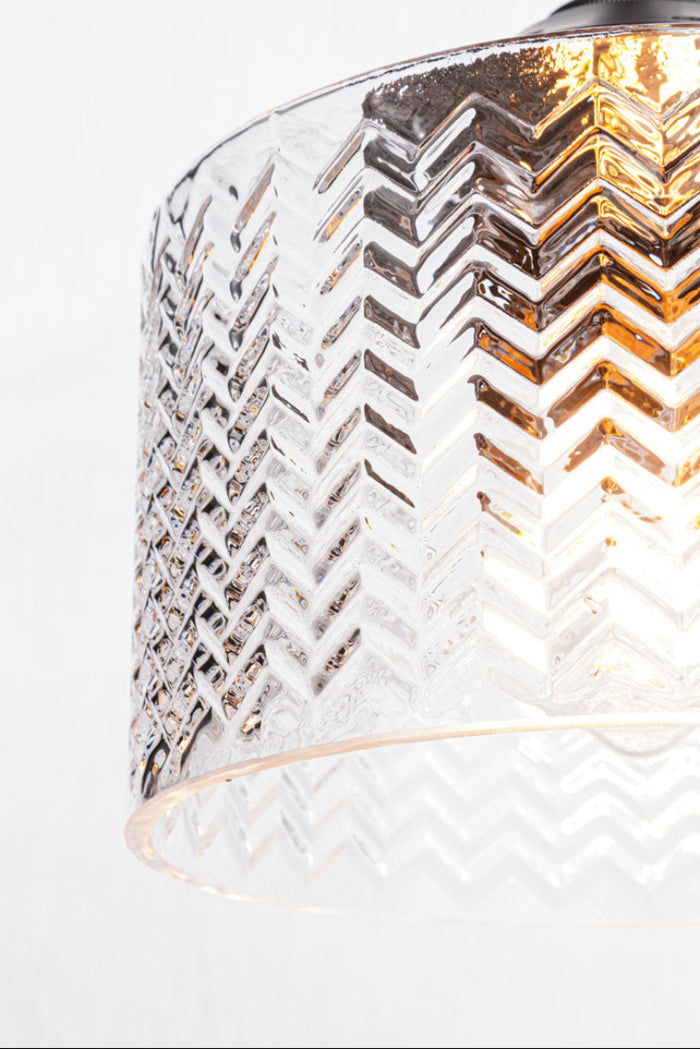 Close up of the chevron patterned glass of the Malibu shade.