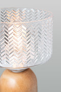 Clear chevron glass shade on Malibu Wood Table Lamp showing textured glass detail