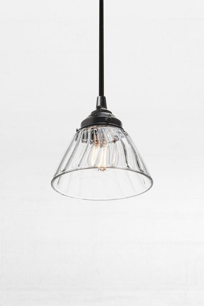 Mapleton Glass Pendant Light in black with wide open glass shade