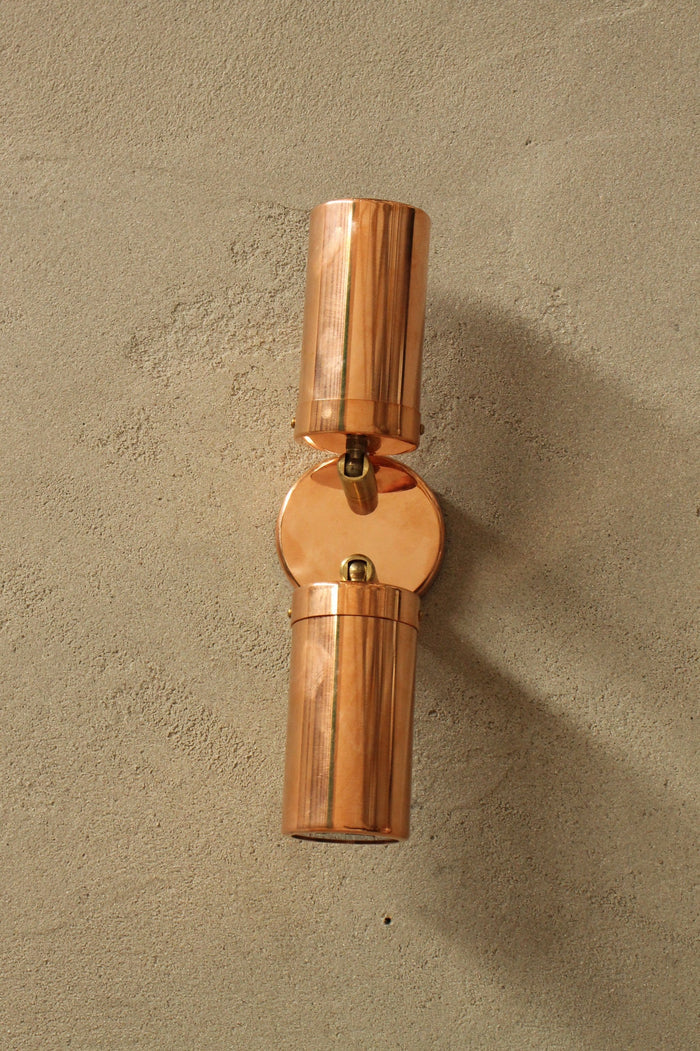 Copper spotlights. front door lighting. outdoor area spotlights