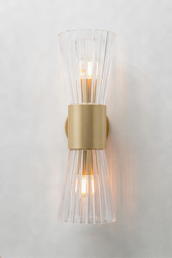 Mowbray Double Glass Wall Light with gold/brass steel finish