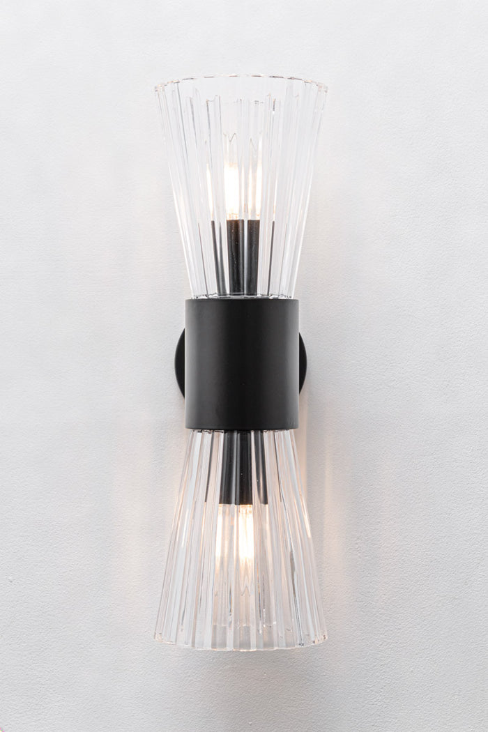 Mowbray Double Glass Wall Light with black steel finish
