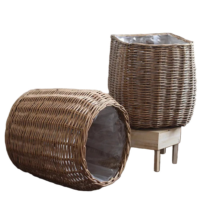 Natural Wicker Floor Planter Basket with Liner