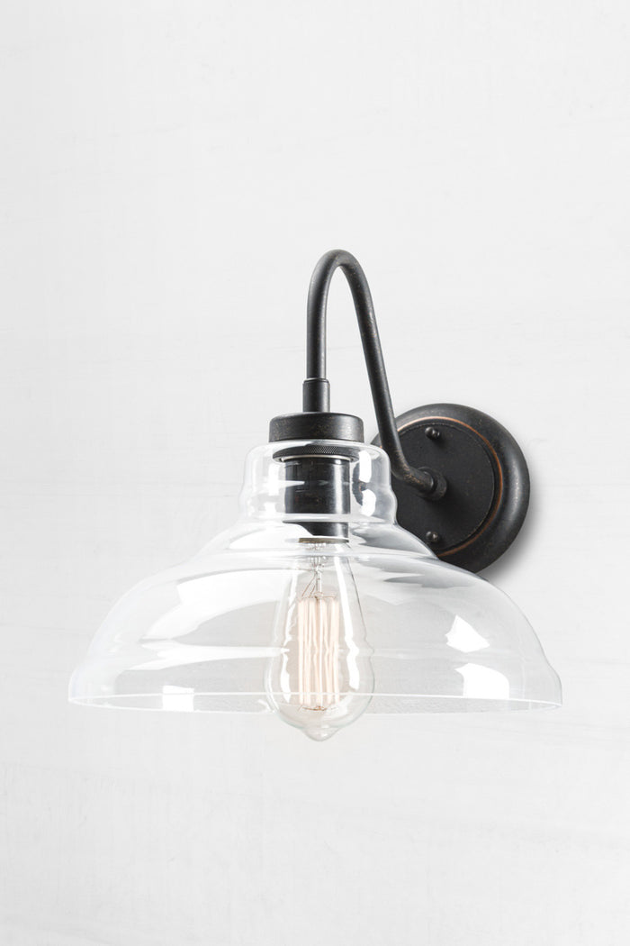 Osborne Gooseneck Exterior Wall Light with clear glass shade