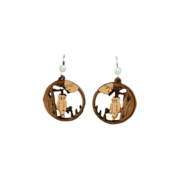 Owl with Pearl Accent Stone Earrings