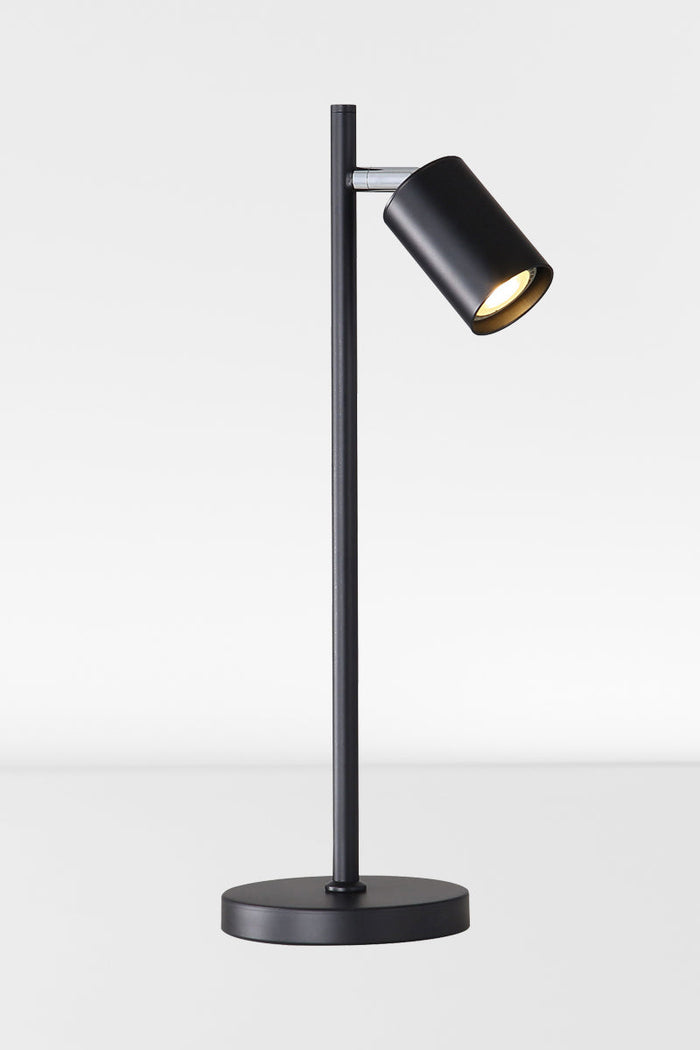 Black desk lamp with chrome accent.