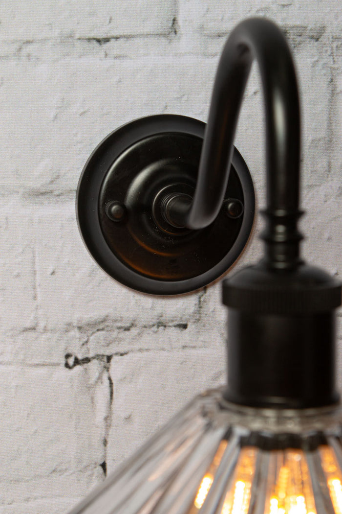 Paris Pleated Glass Gooseneck Black Wall Light