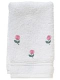 Pink Rosebuds Embroidered Cotton Terry Guest Towel — embroidered textile and product presentation