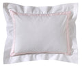 Pink-Trim Hemstitched Boudoir Pillow Cover — embroidered textile and product presentation