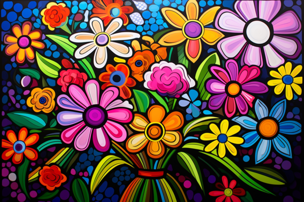 Playful Fun Vibrant  Bouquet Of Flowers  Paint by Numbers Kit