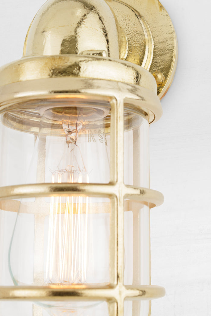 Close up of the solid brass wall light.