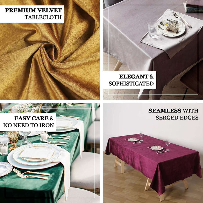 Premium velvet tablecloths in various colors for elegant dining.