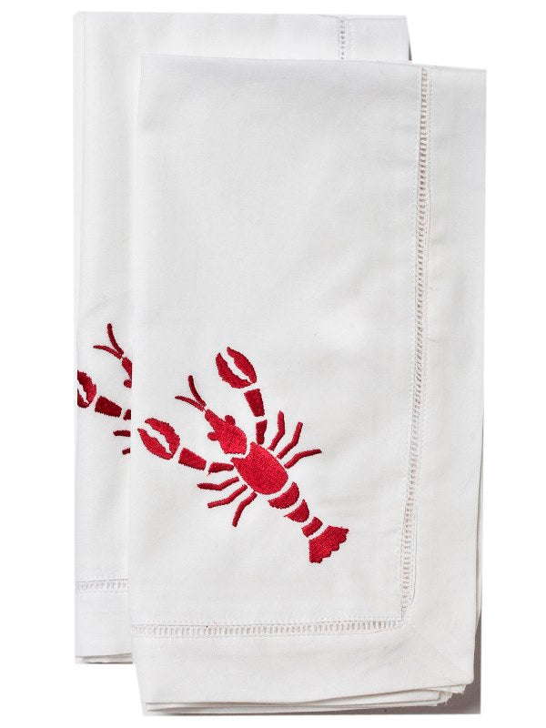 Red Lobster Embroidered Cotton Dinner Napkins — napkin embroidery, hemstitch and table styling