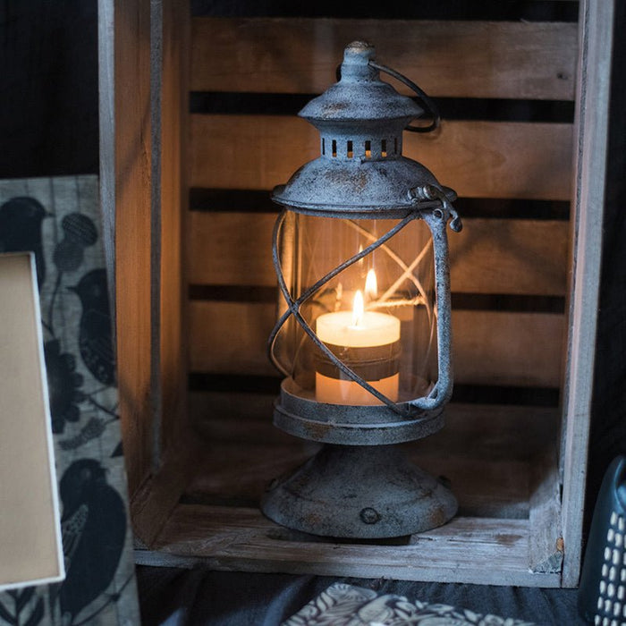 Restoration-Style Metal and Glass Candle Lantern