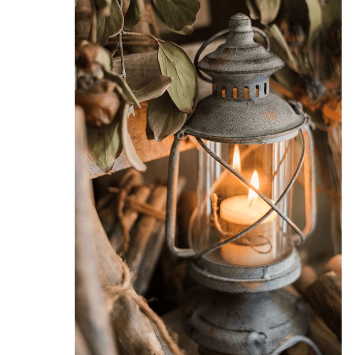 Restoration-Style Metal and Glass Candle Lantern