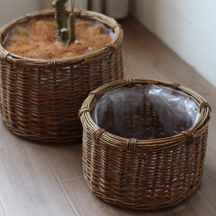 Round Wicker Planter Basket with Plastic Liner