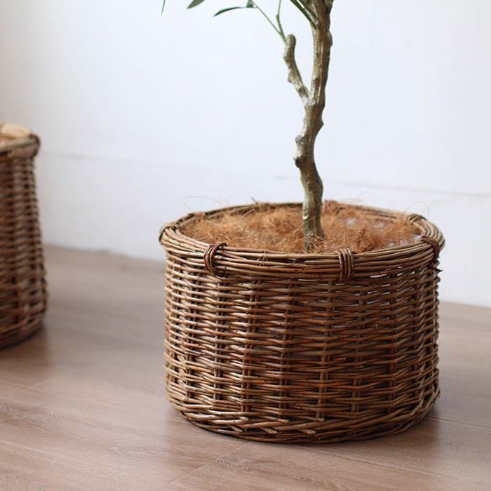 Round Wicker Planter Basket with Plastic Liner