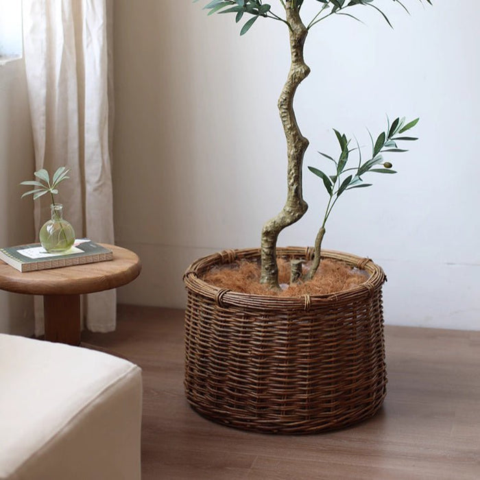 Round Wicker Planter Basket with Plastic Liner