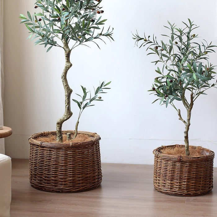 Round Wicker Planter Basket with Plastic Liner