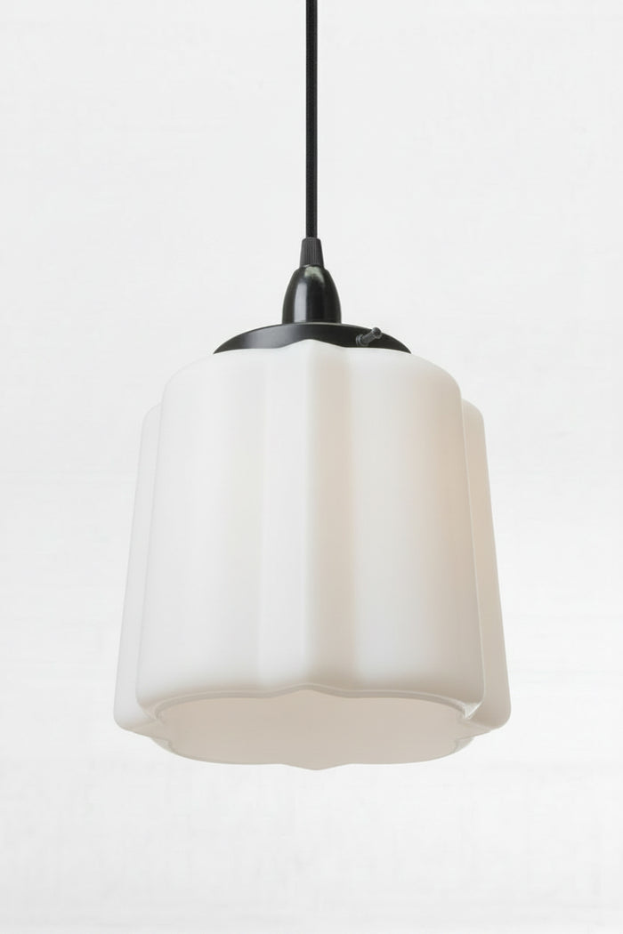 Opal glass unique deco shade on a black cord and lampholder