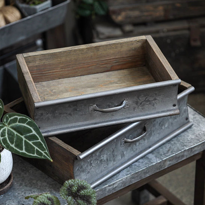 Rustic Wood and Metal Planting Tray