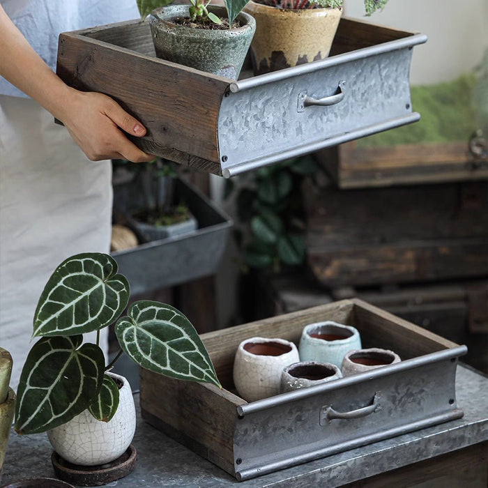 Rustic Wood and Metal Planting Tray
