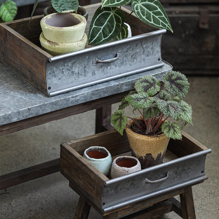 Rustic Wood and Metal Planting Tray