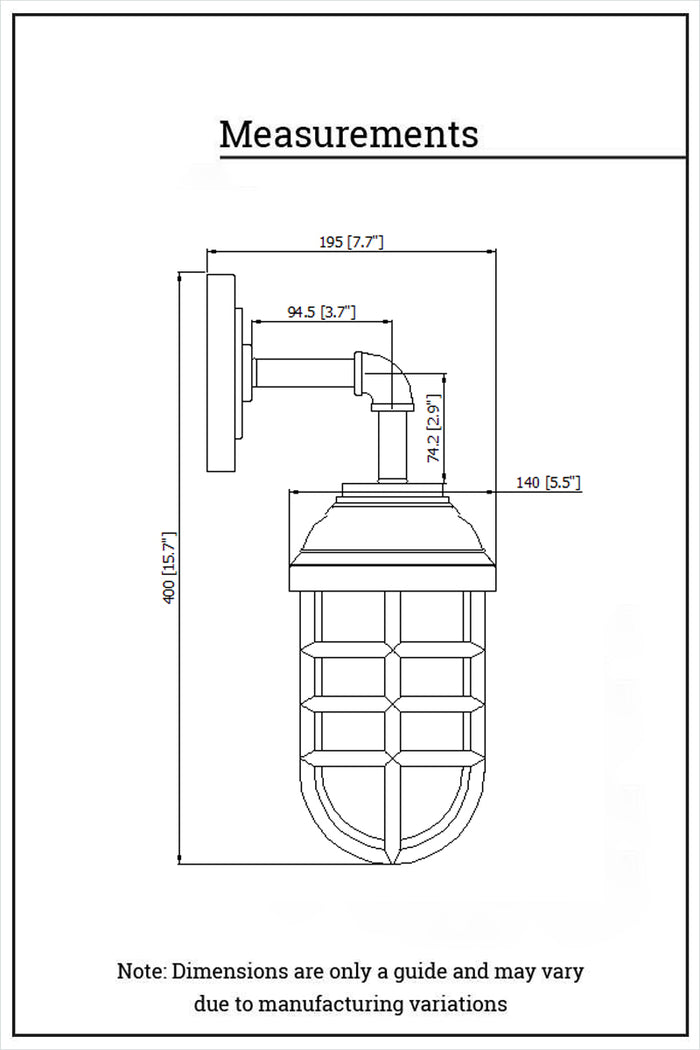 Dimension illustration of the W125 wall light