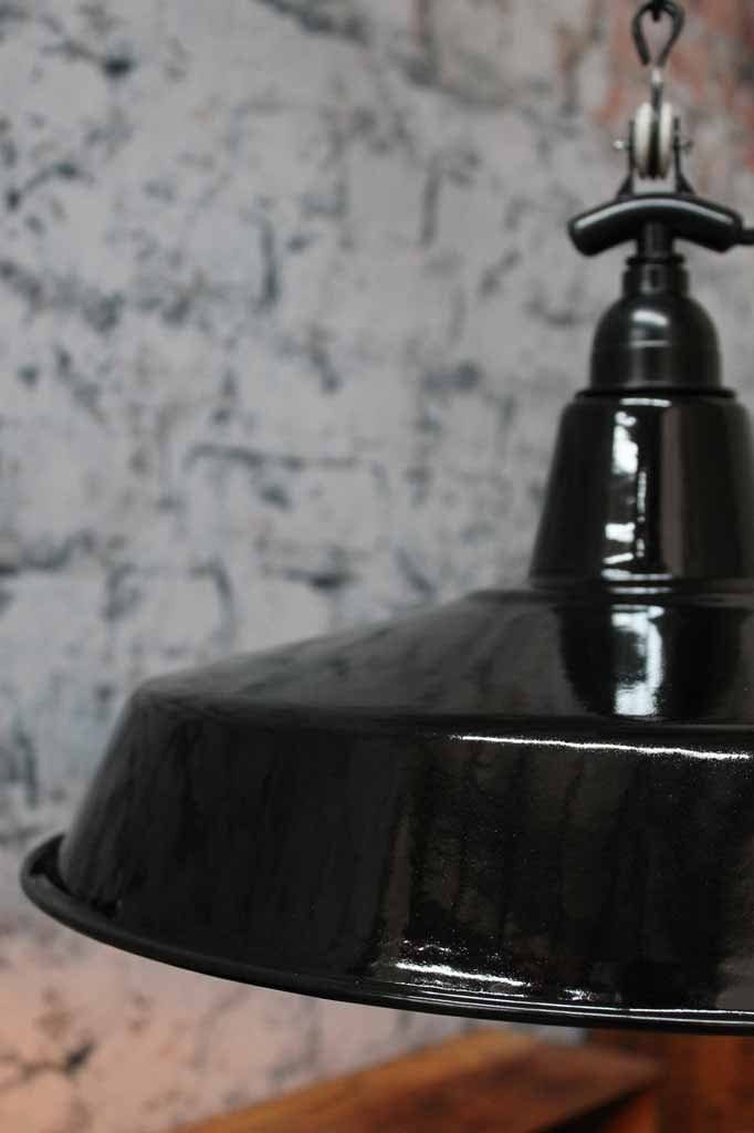 Steel shade porcelain enamel finish and chain. For contemporary interiors or Scandinavian decor. Use as bedroom lighting kitchen island.