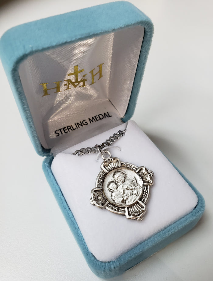 Sterling Silver St Joseph Cross Medal 24" Ch