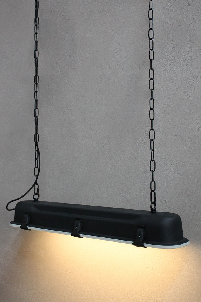 Small black sub station light, side view