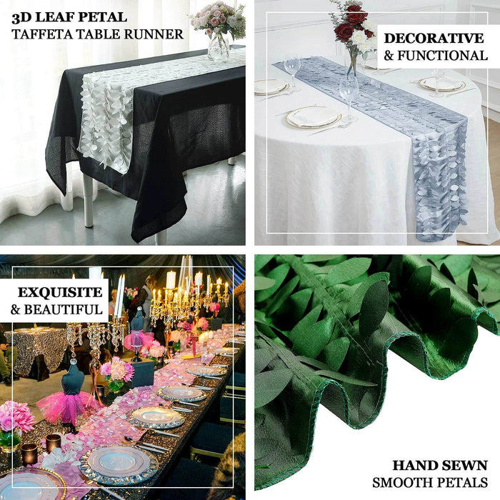 3D leaf petal taffeta table runner, exquisite and beautiful, hand sewn details.