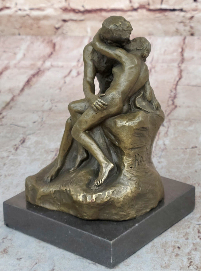 The Kiss Miniature Bronze Sculpture after Rodin on Marble Base - 6 in. — overall view