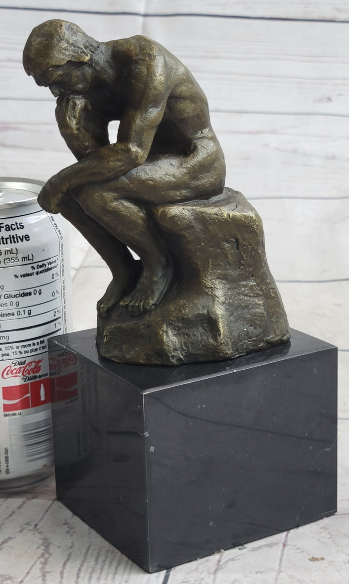 The Thinker Miniature Bronze Sculpture after Rodin on Marble Base - 5.5 in. — alternate view and sculptural detail
