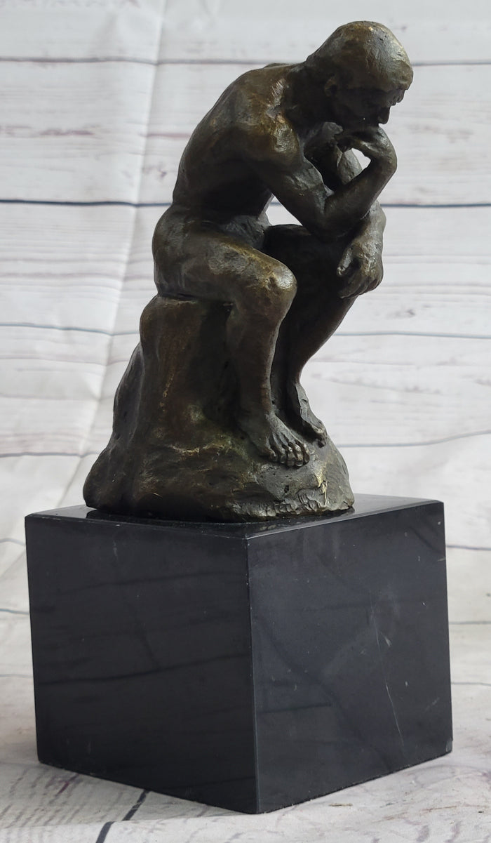 The Thinker Miniature Bronze Sculpture after Rodin on Marble Base - 5.5 in. — alternate view and sculptural detail