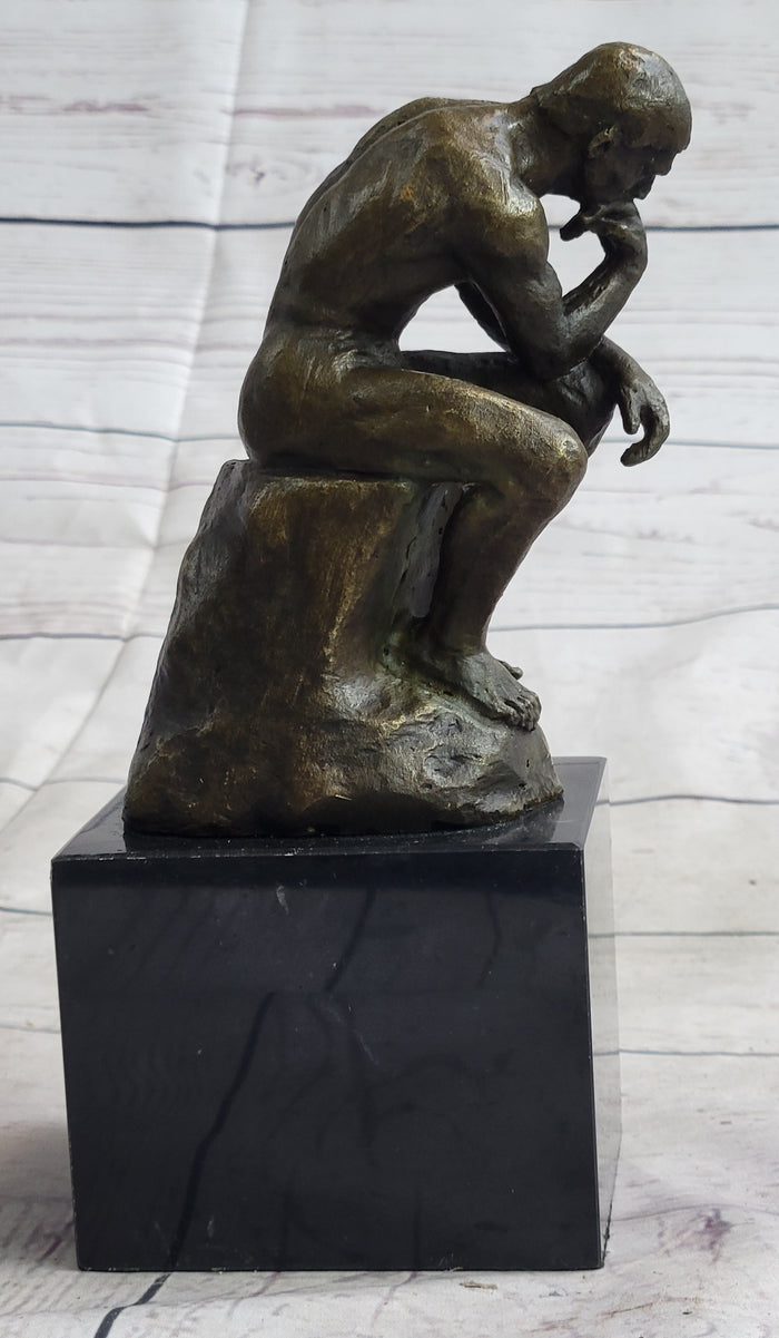 The Thinker Miniature Bronze Sculpture after Rodin on Marble Base - 5.5 in. — alternate view and sculptural detail